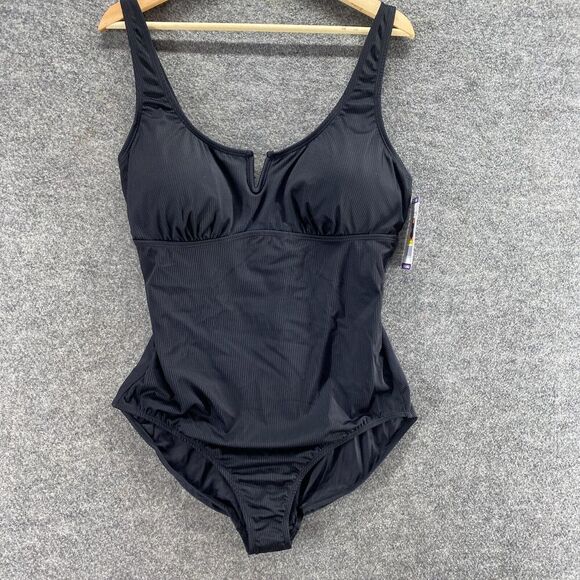 New Anne Cole Swim Suit Women 2XL Black Push Up Lined Sleeveless Wide Strap - Picture 4 of 8